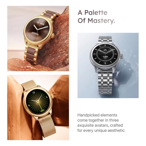 Pebble Opal Newly Launched Smart Watch for Women | Super AMOLED, Classic Design, Glossy Metallic Finish, Stainless Steel Strap, 100+ Watch Faces, Cycle & Sleep Tracking | Imperial Gold