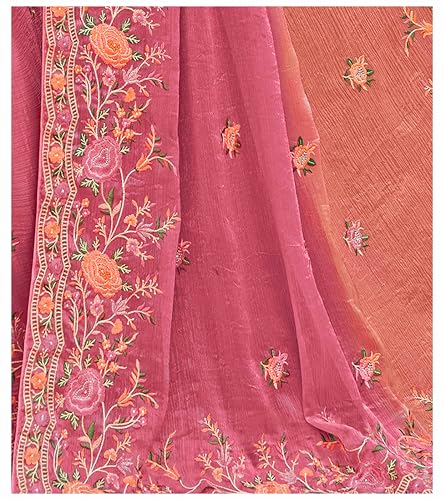 Laxmipati Sarees Women's Floral Embroidery Satin Saree in Multicolor Color with unstitched Blouse Material - Embrace Trendy Style And Timeless Elegance in this Exquisite Attire