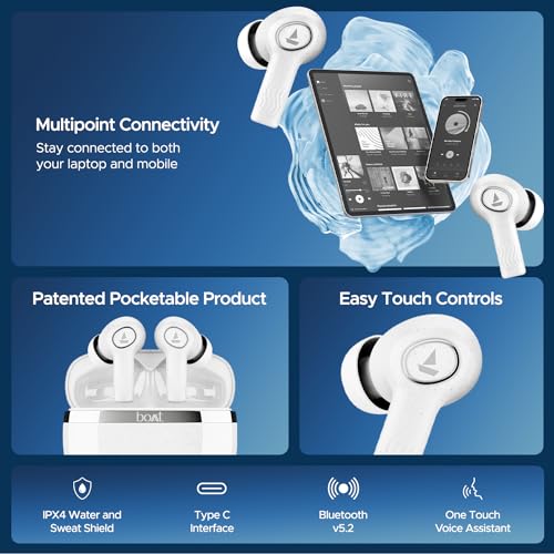 boAt Nirvana Ion ANC, Active Noise Cancellation(~32dB), 120Hrs Battery, App Support, Crystal Bionic Sound, 4Mics ENx, v5.3 Bluetooth Earbuds, TWS Ear Buds Wireless Earphones with mic (Quartz White)