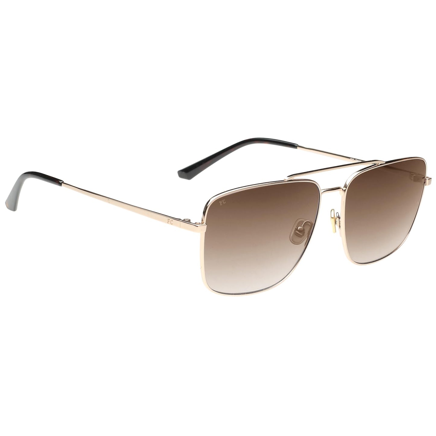 French Connection|Gold Full Frame Square Sunglasses|100% UV Protected (Uv 400) Brown Gradient Faded Lens|Men's|Large|FC 7635 C1 S