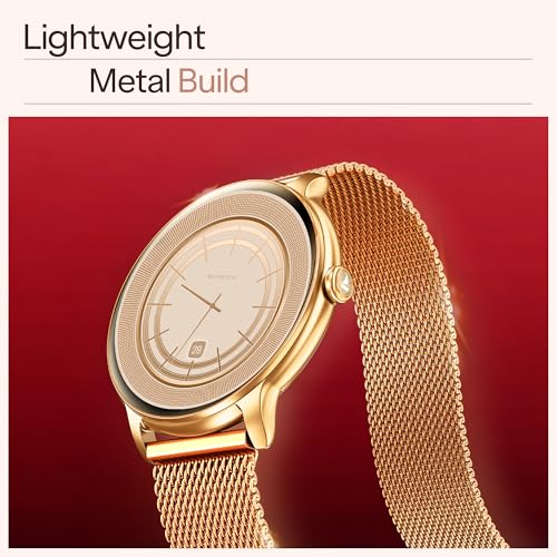 boAt Chrome Iris Fashion Smart Watch for Women - Elegant Ultra-Sleek Dial, Light-Weight Metal Body, 1.32" AMOLED Display, 1000 Nits, AOD, Female Wellness Tracking Watch for Woman (Metal Gold)