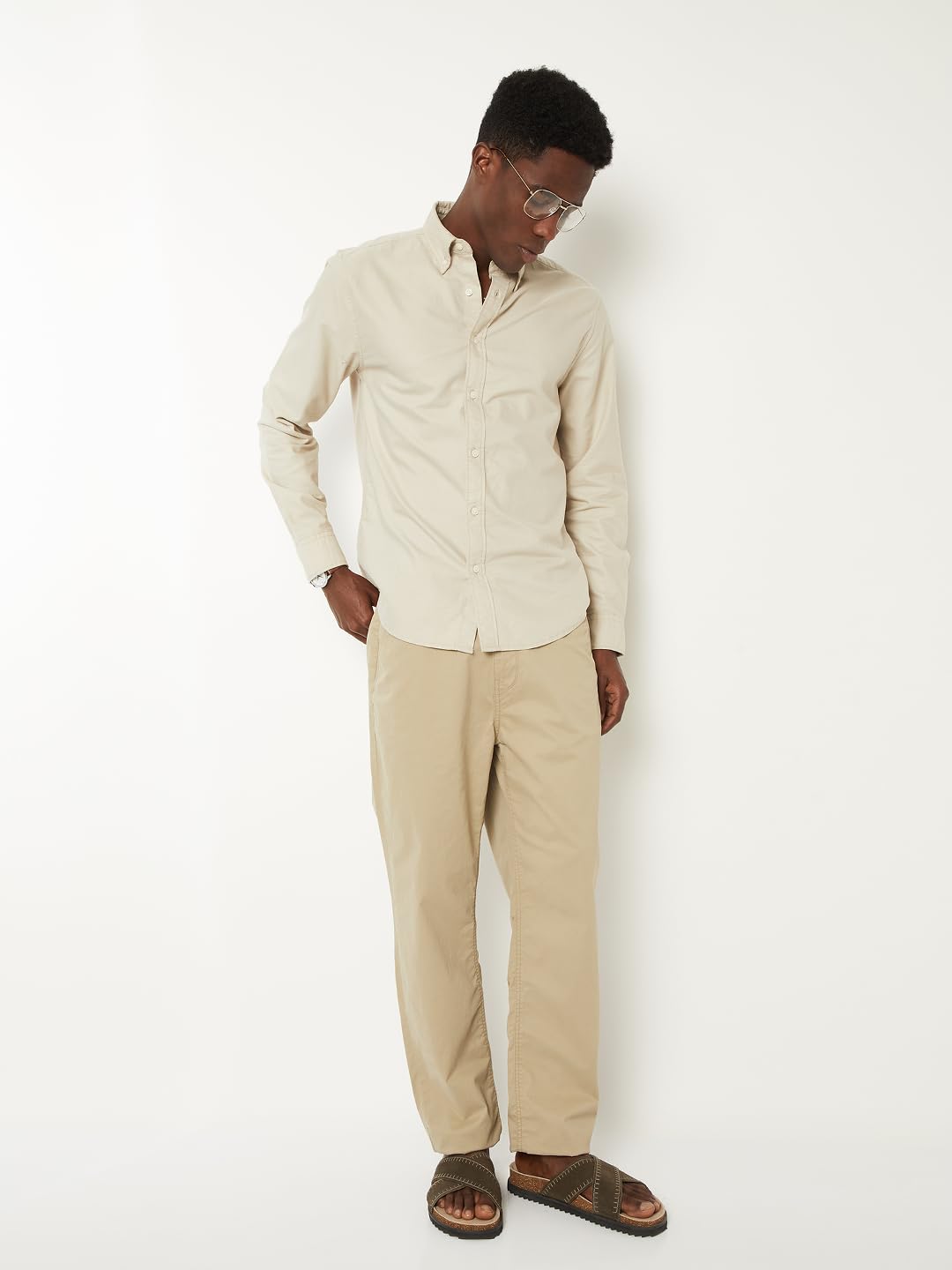 Max Men Soft Touch Regular Fit Oxford Shirt (Beige_M)
