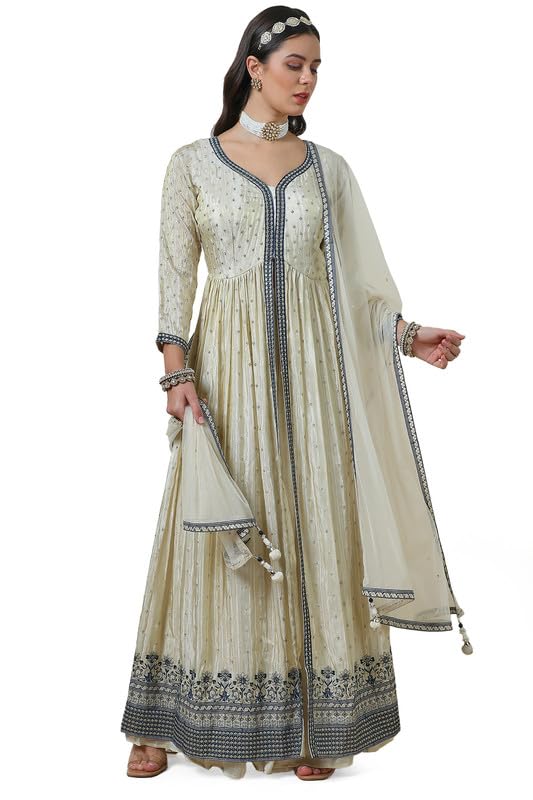 Soch Womens Beige Tissue Embroidered Alia Cut Suit Set with Sequins