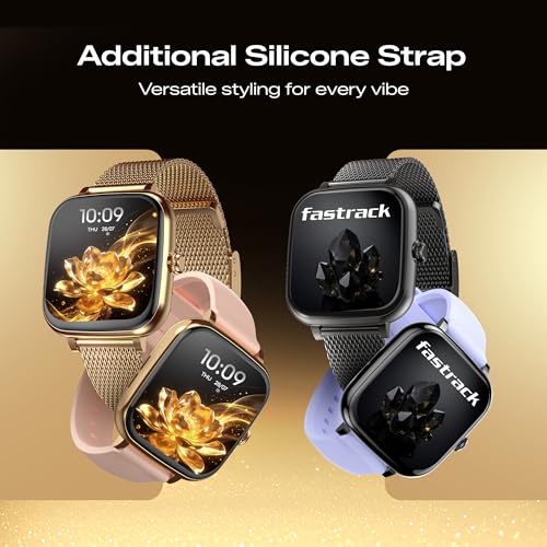Fastrack Noir Rizz Women Smartwatch with 1.72" inch Ultra HD Display,Womens Health,AI Watchface & AI Chat,Functional Crown,24/7 Health Suite,BT Calling,IP68,Additional Silicone Strap,Games - Black