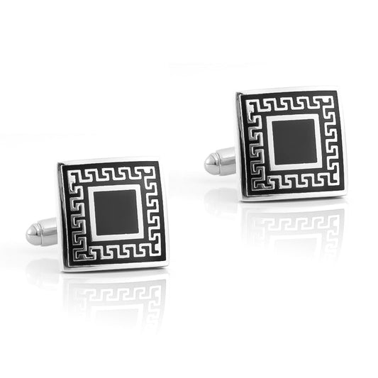 GUSTAVE® Mens Cufflinks Tuxedos Cufflinks Set 1 Pair Black Electroplated Pattern Cufflinks for Suits Luxury Suit Cufflinks for Business, Wedding, Party, Club