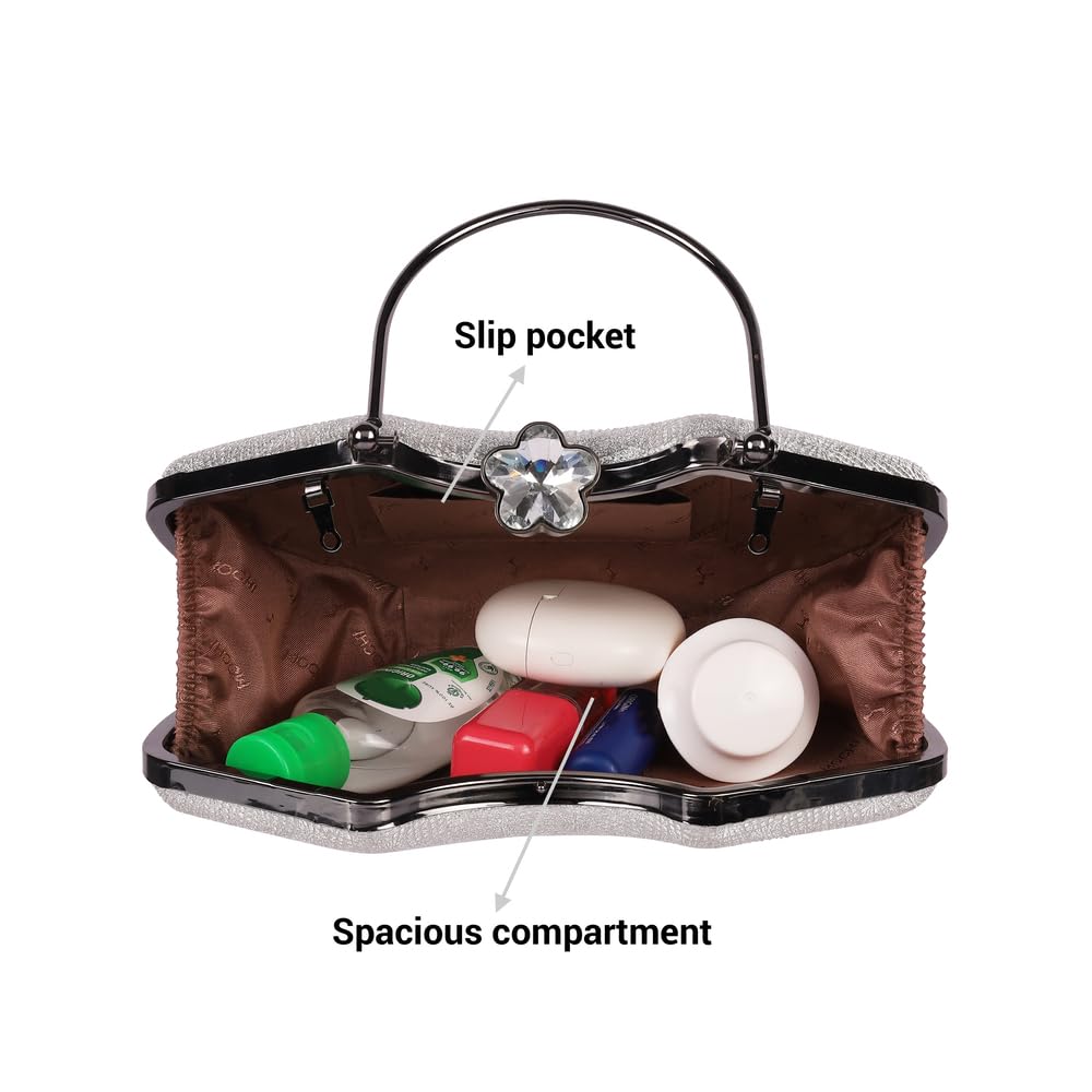 Mochi Women's Silver Fashionable Faux Leather Party Clutch (38-137)