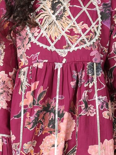 superminis Girls Cotton Floral Printed Gotta Work Full Sleeves Kurti and Matching Sharara Ethnic Wear Set (6-12 Months Purple)