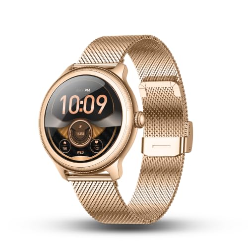 Pebble Opal Newly Launched Smart Watch for Women | Super AMOLED, Classic Design, Glossy Metallic Finish, Stainless Steel Strap, 100+ Watch Faces, Cycle & Sleep Tracking | Blush Gold