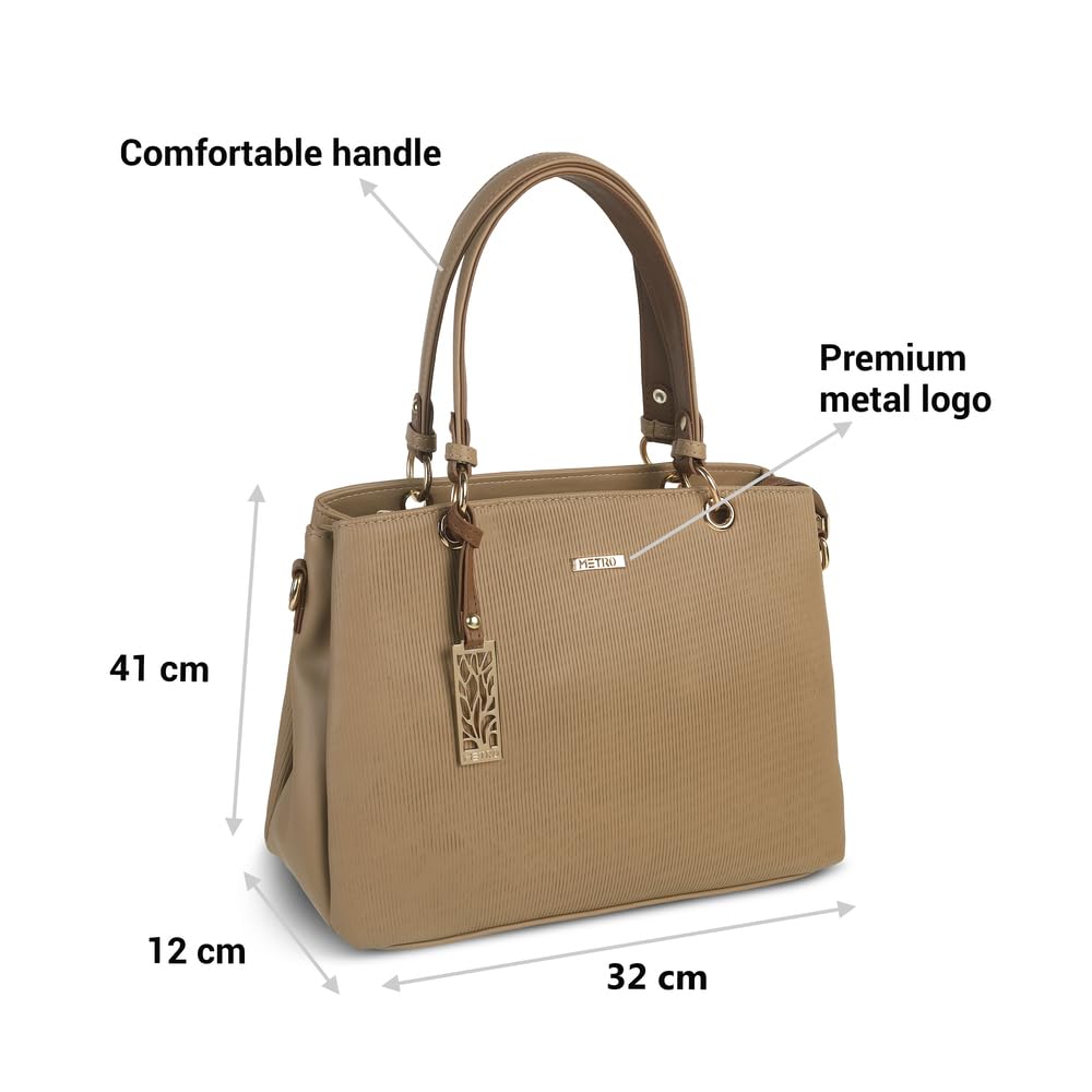Metro Women Beige Faux Leather Handbag with Detachable Sling (66-7852)