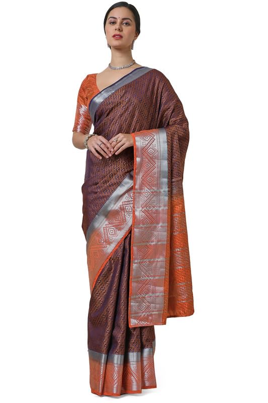 Soch Womens Navy Blue Woven Design Art Silk Saree