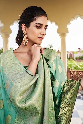 Vardha Women's Banarasi Georgette Saree with Unstitched Blouse Piece - Gold Zari Woven Work Sarees for Wedding (Mahika_679)