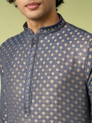 DIWAS BY MANYAVAR Men's Art Silk Printed Festive Kurta Set (2pc) (Blue, XXL)