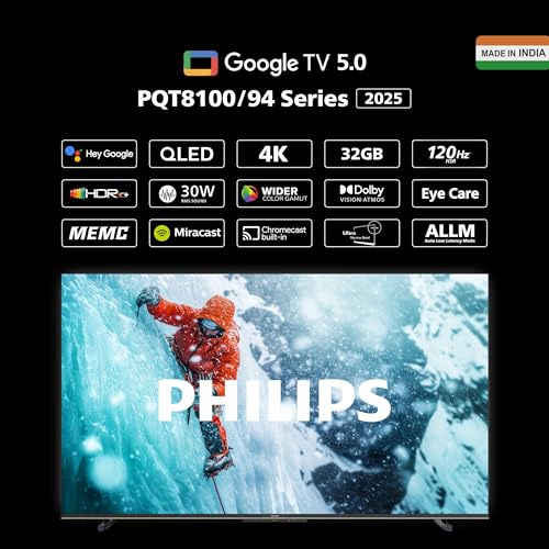 PHILIPS 165 cm (65 inches) 8100 Series 4K Ultra HD Smart QLED Google TV 65PQT8100/94