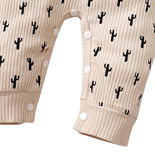 Hopscotch Baby Boys and Baby Girls Cotton and Polyester Full-Sleeve All-Over Print Bodysuit With Cap in Beige Color For Ages 6-9 Months (BNF-4246936)