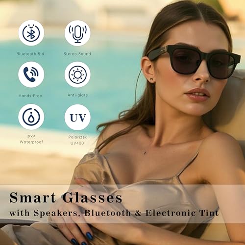 XPYDYN Adjustable Tint Smart Glasses with Bluetooth & Built-in Audio for Driving, Travel, Fishing, Unisex