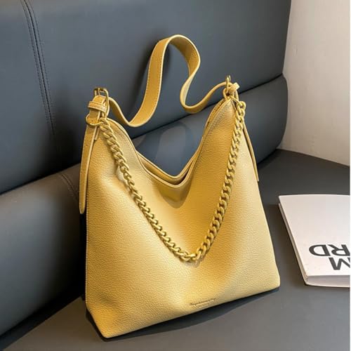 SIBY Large Capacity Tote Bag | Vintage Shoulder Purse with Acrylic Chains | PU Crossbody Messenger Bag - Yellow