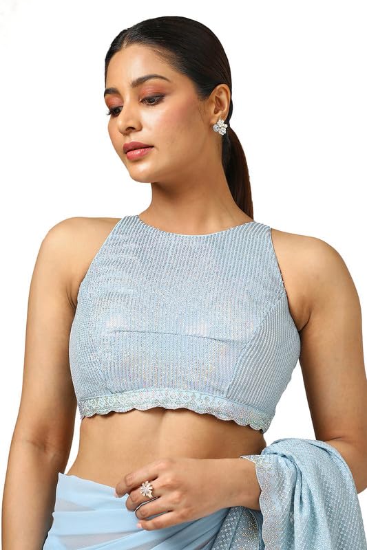 Soch Womens Powder Blue Georgette Embellished Saree With Sequins