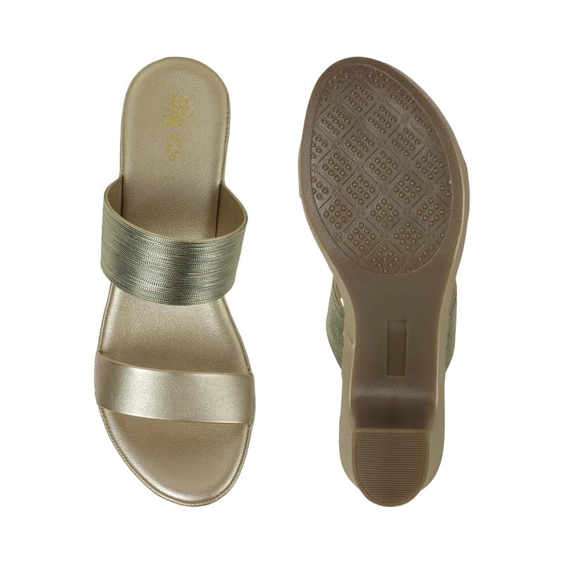 tresmode Glo Gold Women's Dress Block Heel Sandals in Size 8 UK / 41 EU