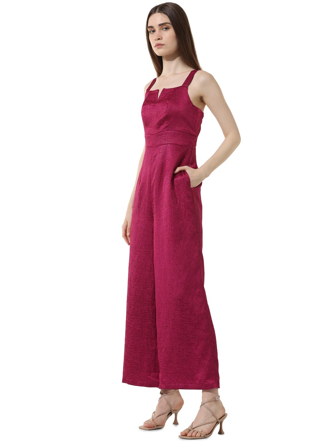 ONLY Women Self Design Polyester Blend Pink Jumpsuit
