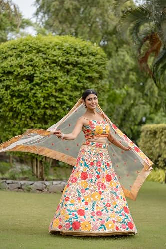 AG Clothing Women's Georgette Semi Stitched Lehenga Choli With Dupatta | Thread And Sequin Embroidery Pattern | Traditional, Wedding, Ethnic Wear Lehenga (AD-324eli-Beige)
