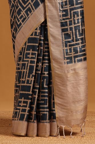 Soch Womens Blue Tussar Geometric Printed Saree