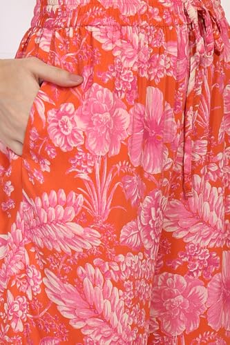 W for Woman Orange Floral Printed Kaftan Modal Kurta with Pant (WS13911-127597-L)