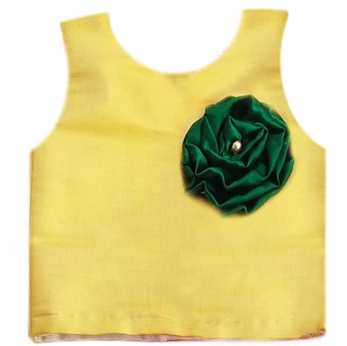 Stanwells Kids GirlsLehnga Choli Net Flared Ruffle Pattern Dress Sleeveless Beautiful Ethnic Beautiful Flower Traditional Full Length Girl Lehnga Choli(Green & Yellow)(3-4Years)