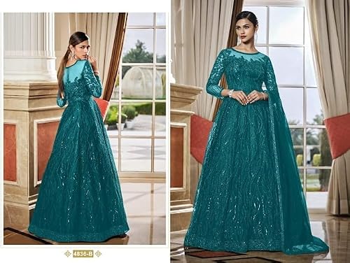 STEP N SHOP.COM Indian Green Party & Festival Long Net Muslim Gown Anarkali Dress Woman Sequin Dress
