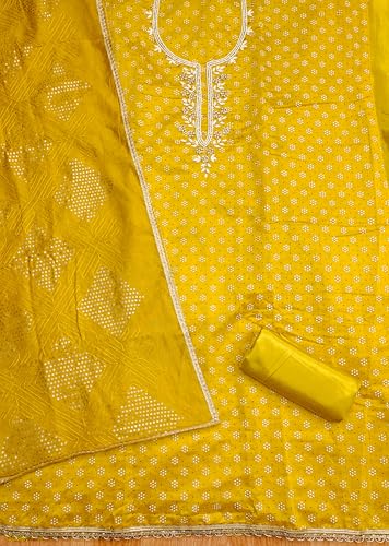 Leeli Peeri Designer Women's Chanderi Printed With Hand Embroidery Work Unstitched Salwar Suit Dress Material