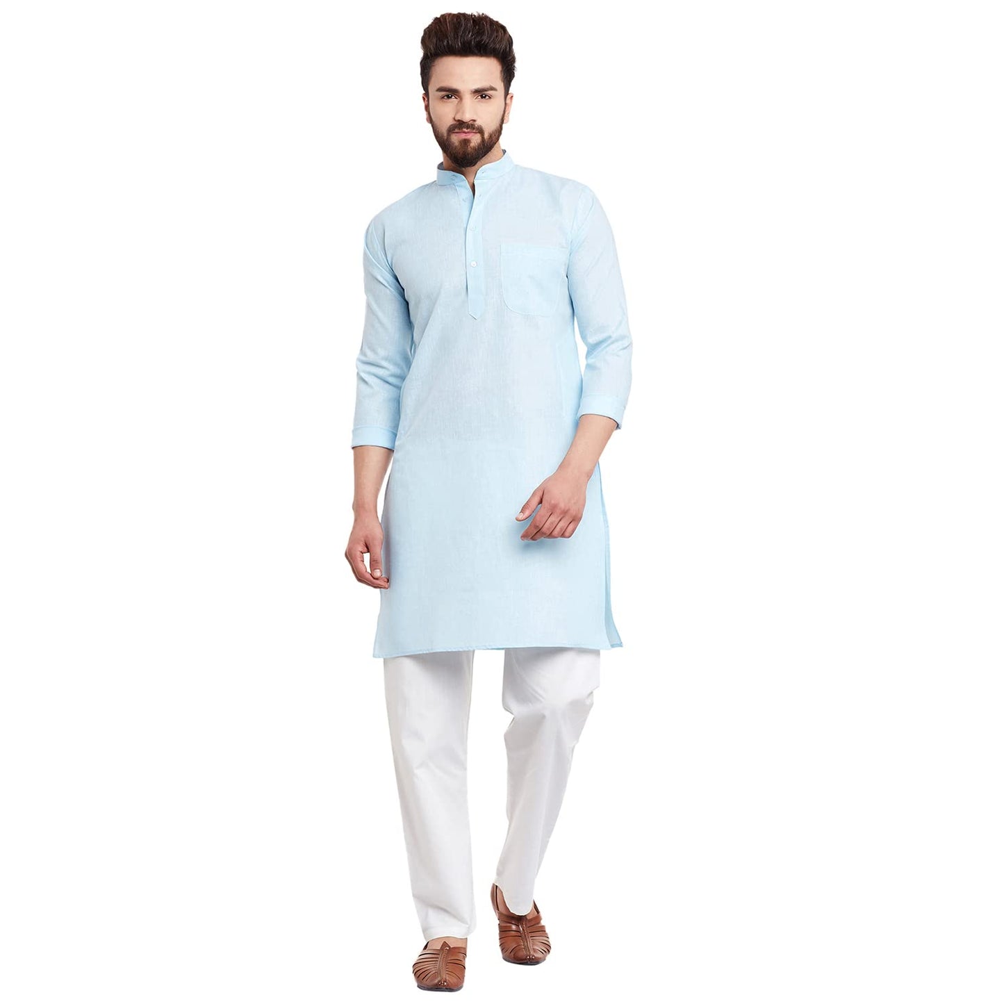 SOJANYA (Since 1958 Men's Sky Blue Cotton Linen Kurta Pyjama