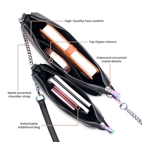 Fastrack Mystique Duo Sling Bag| Party And Evening-Carry Ladies Handbags| Faux-Leather Women's Handbags, Black