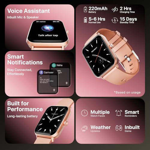 Fire-Boltt Ninja Call Pro Plus Bluetooth Calling Smart Watch, 1.83″ HD Display, AI Voice Assistant, 120+ Sports Modes, IP67 Waterproof, SpO2 & Heart Rate Monitor Smartwatch for Men & Women - Pink