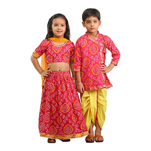 AHHAAAA Kids Ethnic Cotton Bandhani Printed Kurta Dhoti Pant Set For Boys