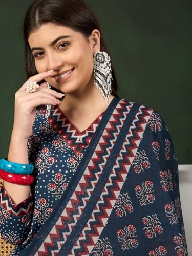 SHIENZY Cotton Blend V Neck Kurta Pant Set with Dupatta for Women | Women Kurta Pant Sets with Dupatta (1613_KBD-S)