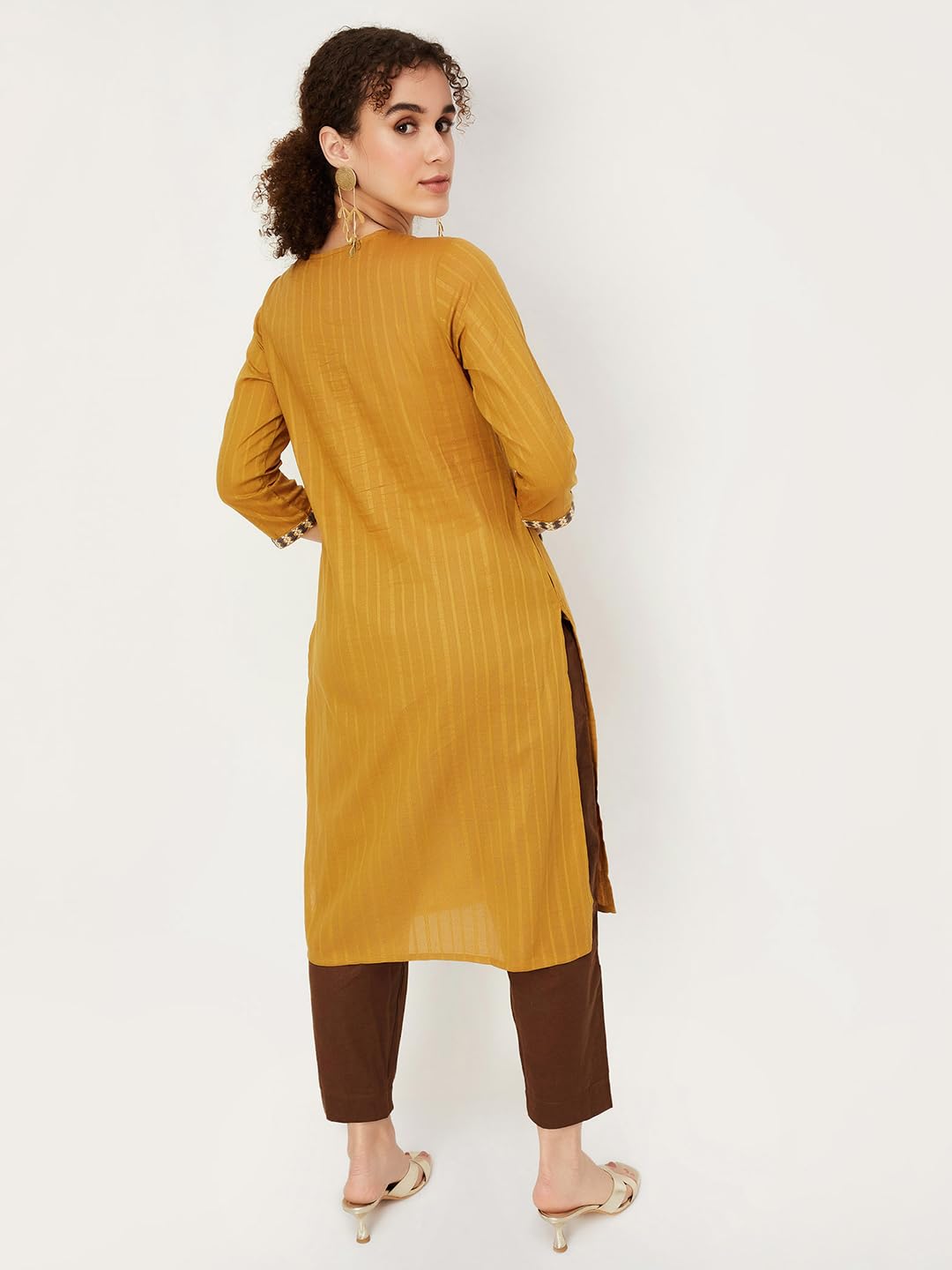 Max Women's Cotton Blend Straight Kurta Shirt (WWKI31006MUSTARD_Mustard, Straight Fit, Medium
