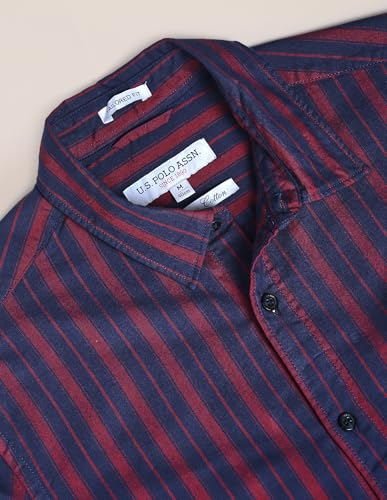 U.S. POLO ASSN. Mens YD Oxford Stripe FS Shirts (USSHTO2145_Red_2XL)