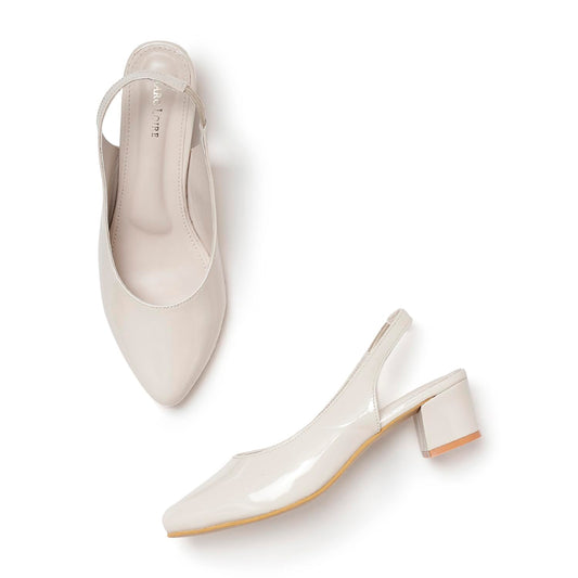 Marc Loire Pointed Toe Block Heel Fashion Sandal for Women (Cream, 6)