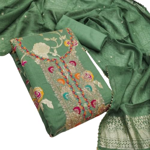 Pandadi Saree Women's Cotton Meenakari Jacquard Embroidery Work Unstitched Salwar Suit Dress Material