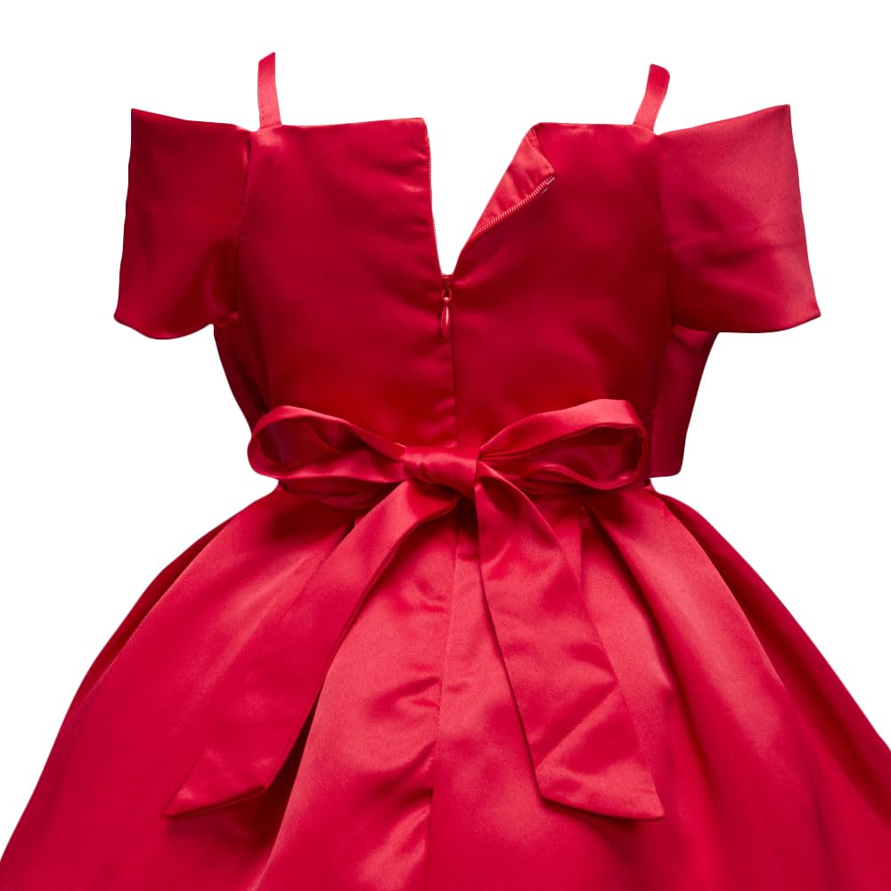 Hopscotch Girls Polyester Solid Party Dress in Red Color for Ages 5-6 Years (SRS-3405122)