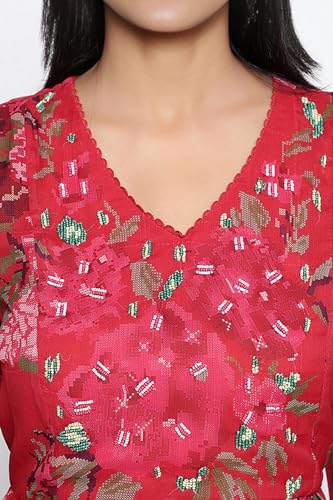 W for Woman Crimson Red Printed Chiffon Flared Dress (Size: M)-W12964-125850