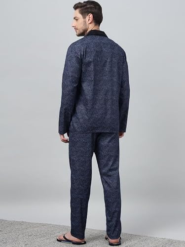 Hancock Men Cotton Printed Night Suit Navy Blue Size XL