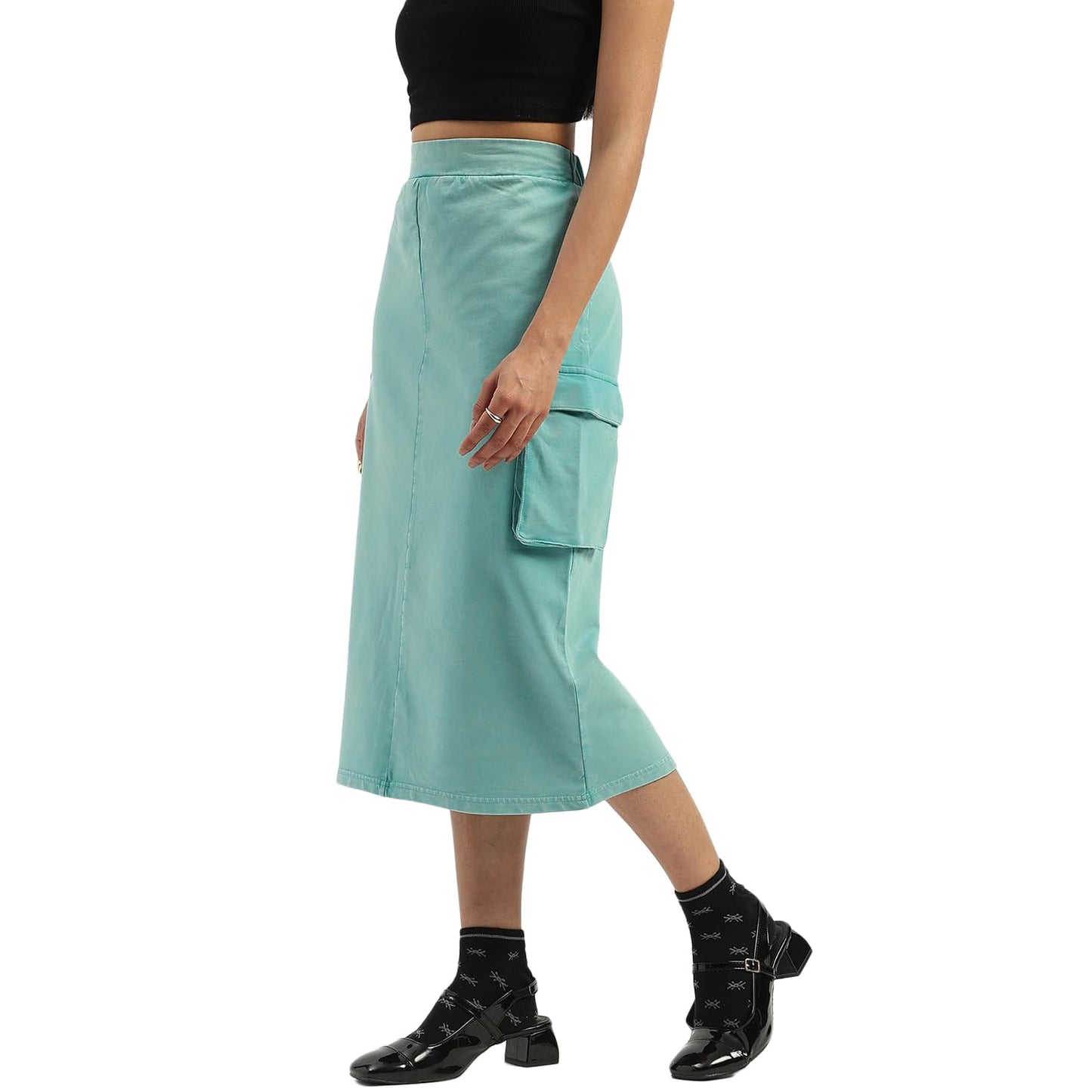 UNITED COLORS OF BENETTON Solid Midi Cargo Skirt (Size: XS)-25P3E29D3386I08N Blue