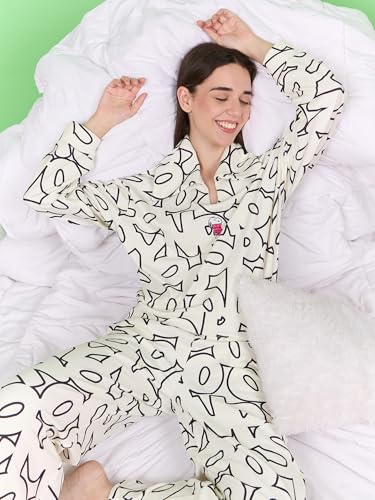 Sweet Dreams Women's Polyester Cartoon Pajama Set Pack of 2 (OCW-4263 SWAN White_XL)