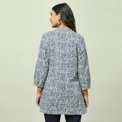 Rangriti Women's Regular Fit Blouse (RMMINDIETO18337SS23INDG_Blue