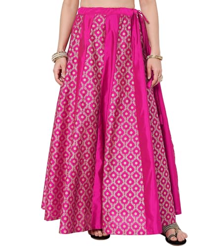 studio rasa Women's Silk Blend Block Printed Kalidaar Skirt for Wedding Festive Party(SKTC62510XL_Pink_X-Large)
