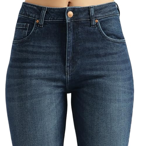 United Colors of Benetton Solid Skinny Fit High Waist Dark Wash Jeans (Size: 28) - 26P4DENIM161I901 Blue