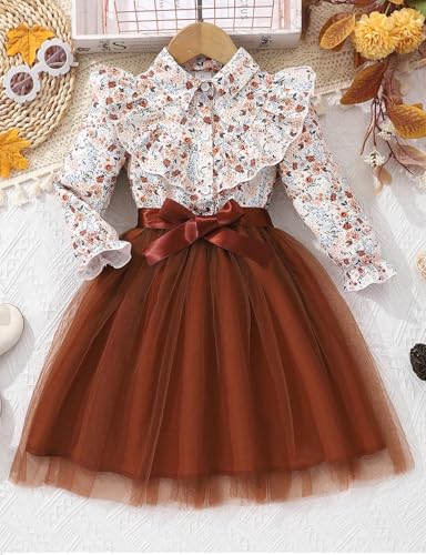 TAGAS Girls Floral Print Long Sleeve (Dress)|| Girls Frock|| Partydress for Girl ||kidsdress ||(KD-351)