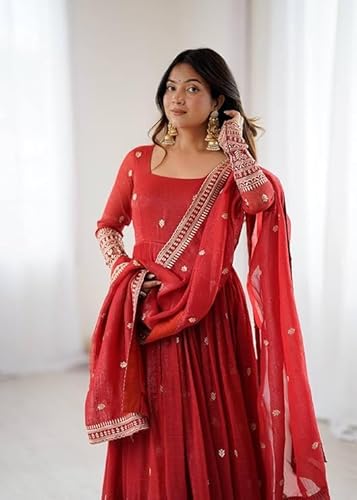 MANNAT MAKERS Designer Anarkali Gown for Women | Complete Anarkali Kurti Set for Women Ethnic Outfit (in, Alpha, 2XL, NKB-25 RED)