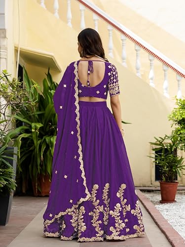 JIHU CULTURE Zari Sequence Embroidery Work Semi Sttiched Lehenga Choli For Women's.