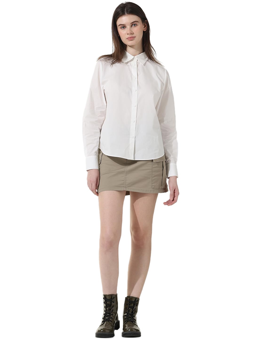ONLY Women Solid Cotton White Shirt